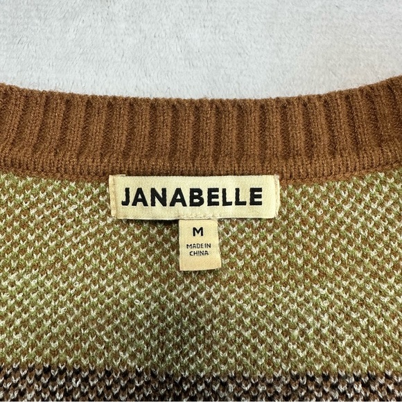 Women’s Brown and Green Patterned V-Neck Knit Yin-Yang Sweater Size Medium - Picture 4 of 5